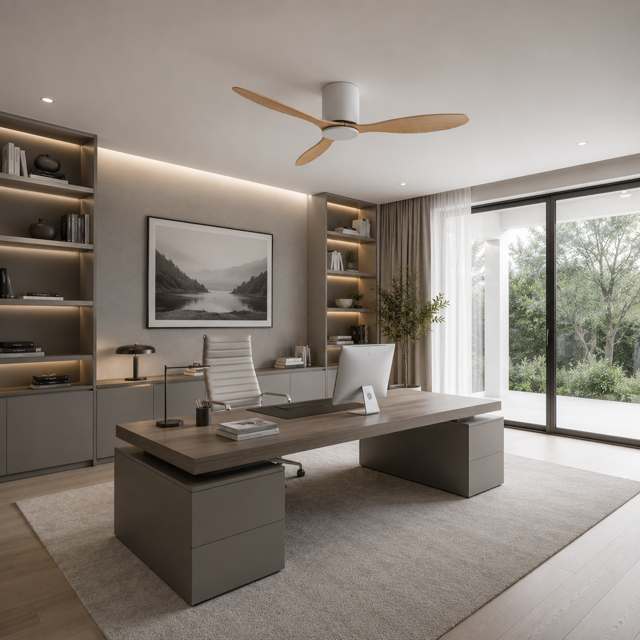 Axiom | Ventilateur moteur DC blanc et bois clair