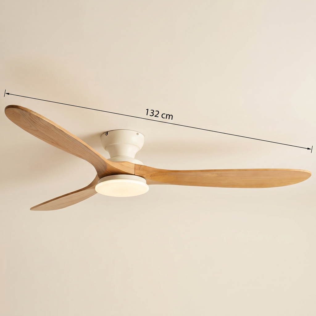 Detail du ventilateur Cap LED Ivoire profil bas, 132 cm, LED integree