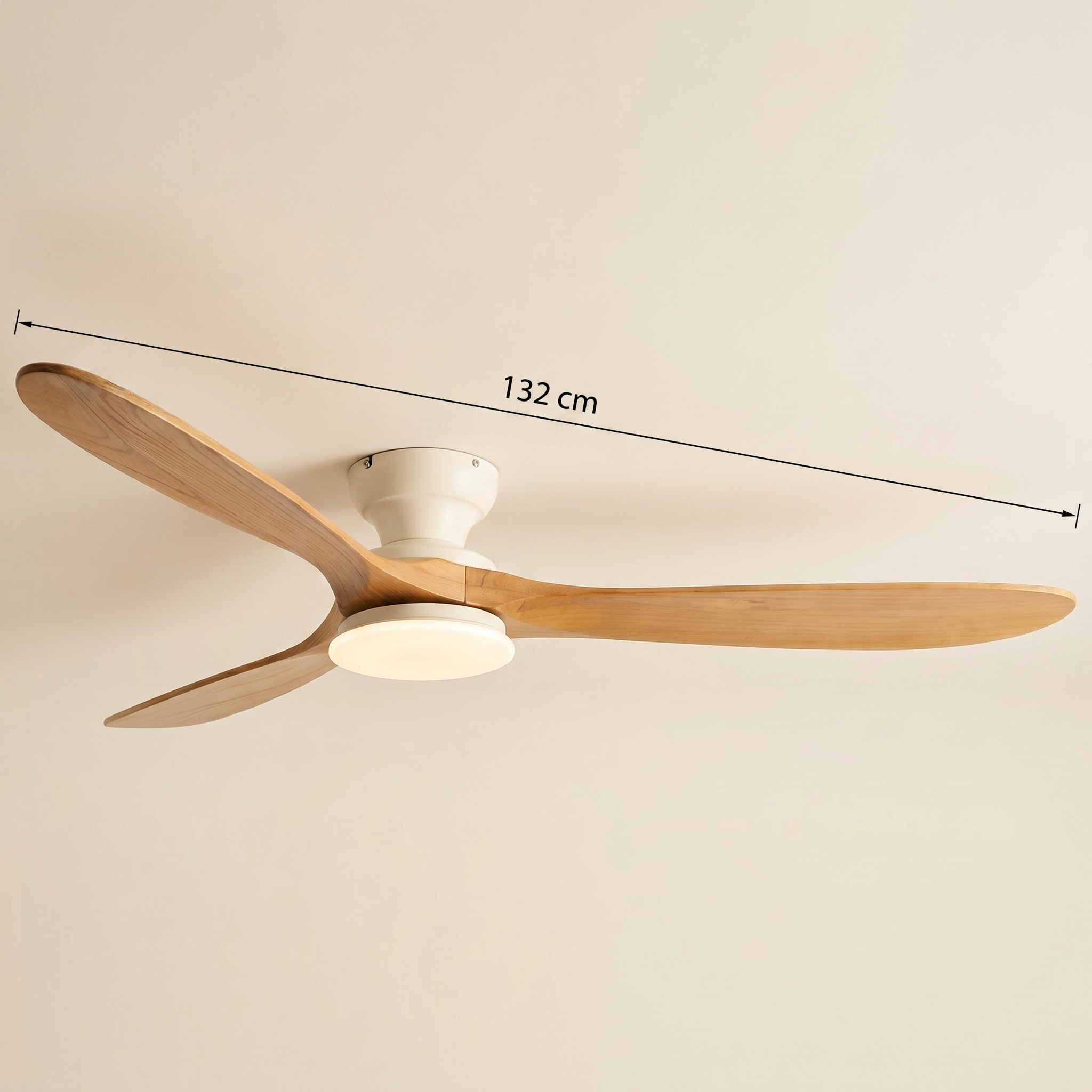 Detail du ventilateur Cap LED Ivoire profil bas, 132 cm, LED integree