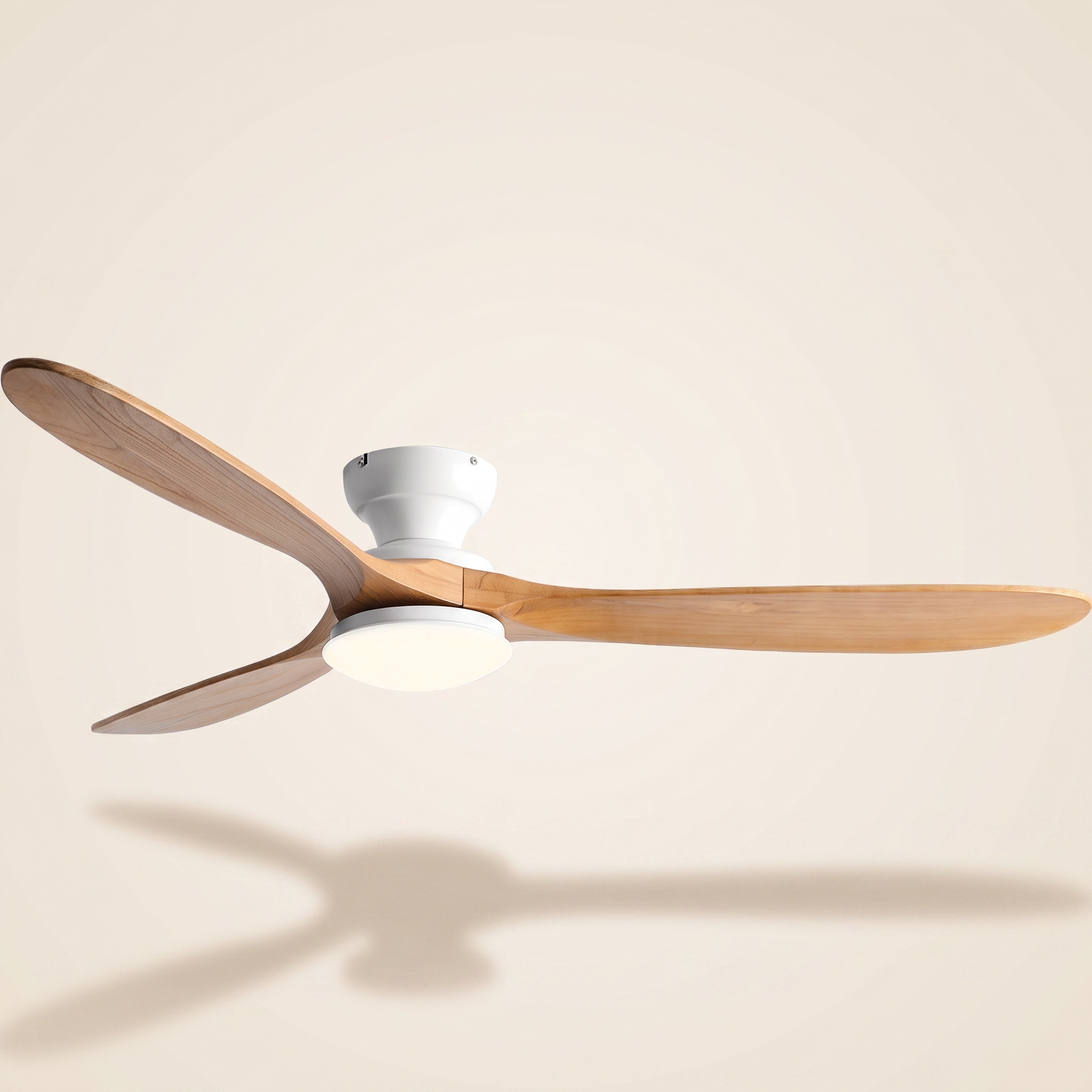 Ventilateur de plafond Cap LED Ivoire, boitier ivoire et pales bois clair, LED integree