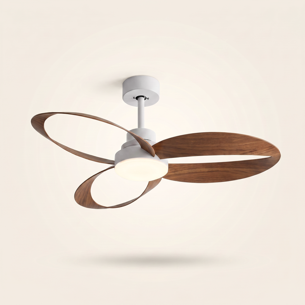 Méridien blanc et noyer, ventilateur de plafond design LED