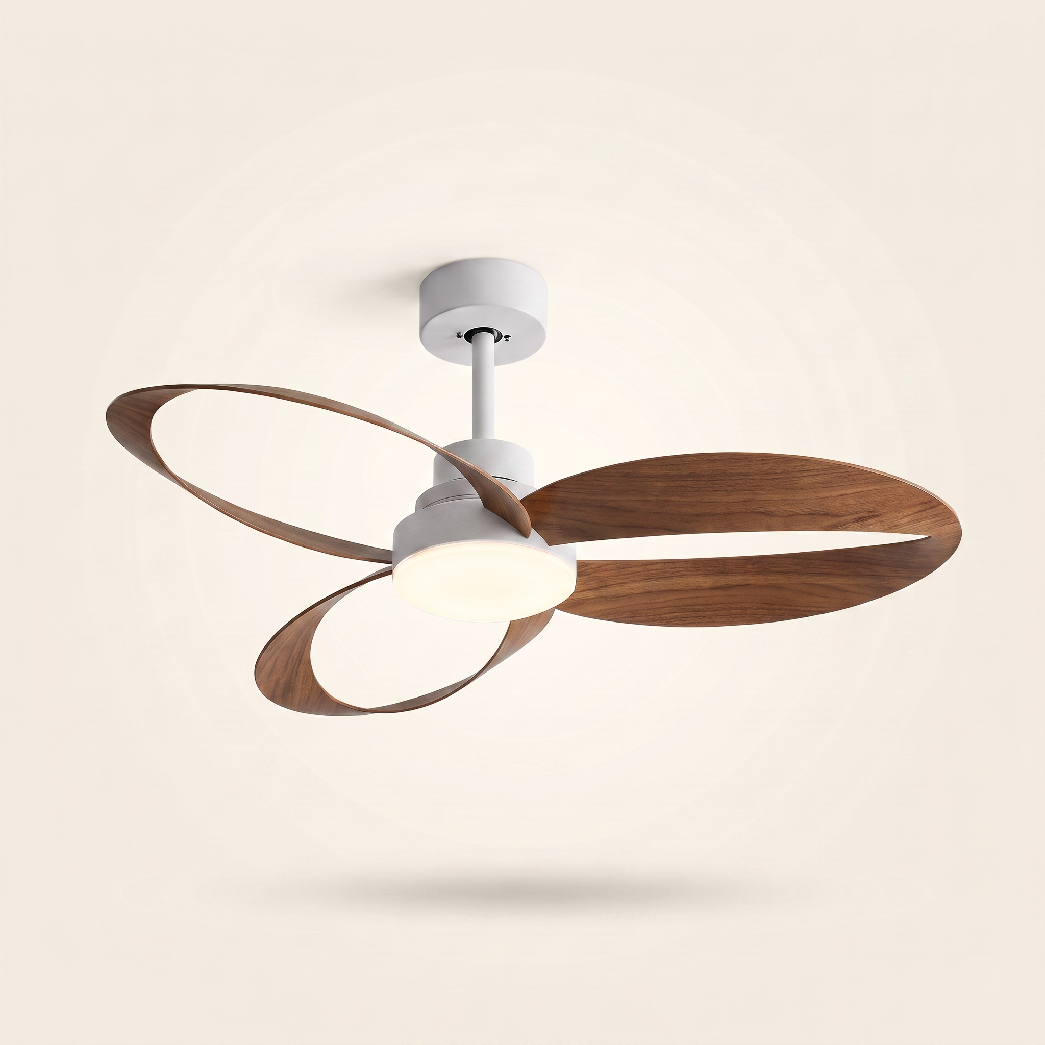 Méridien blanc et noyer, ventilateur de plafond design LED