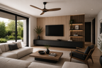 Auster | Ventilateur vintage noir et bois foncé
