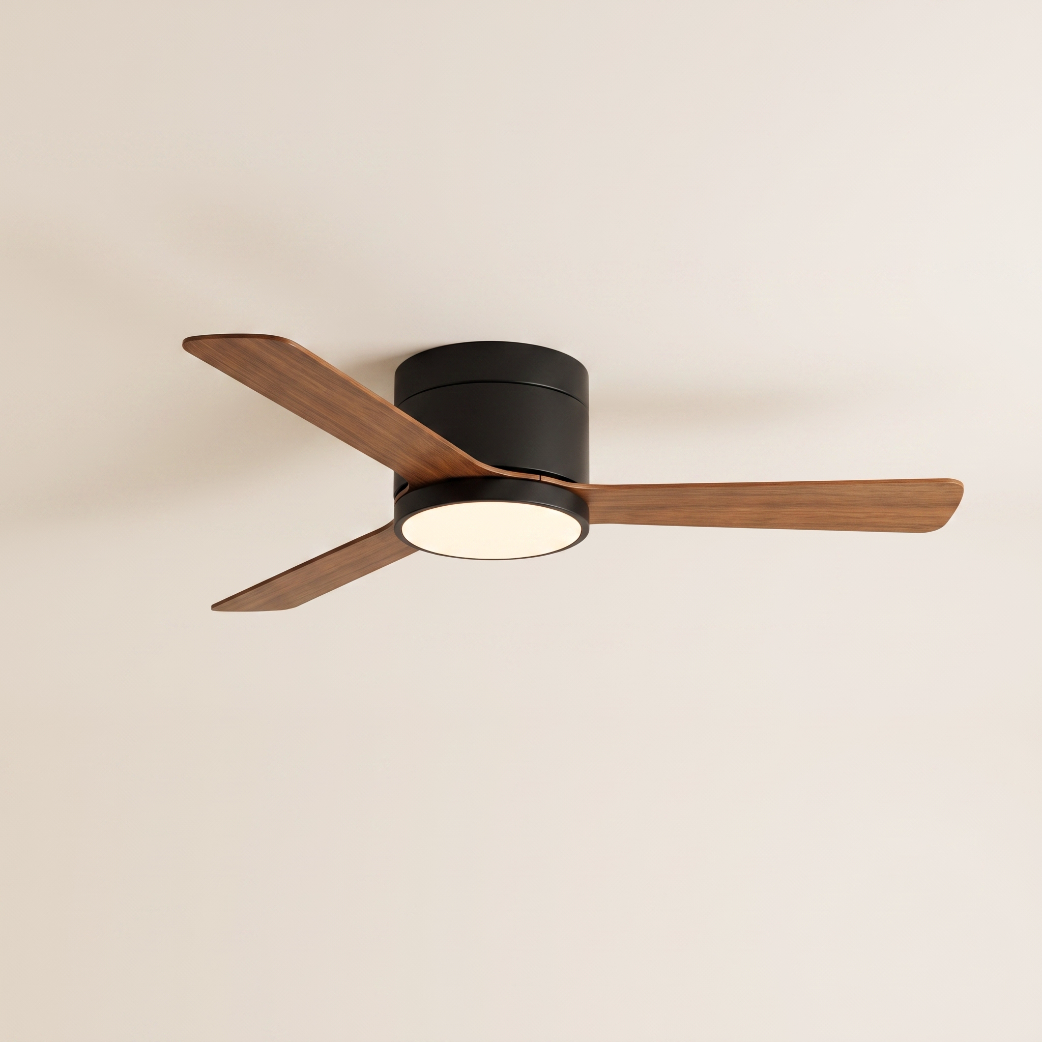 Ventilateur de plafond Opale noir et bois, profil bas, 132 cm