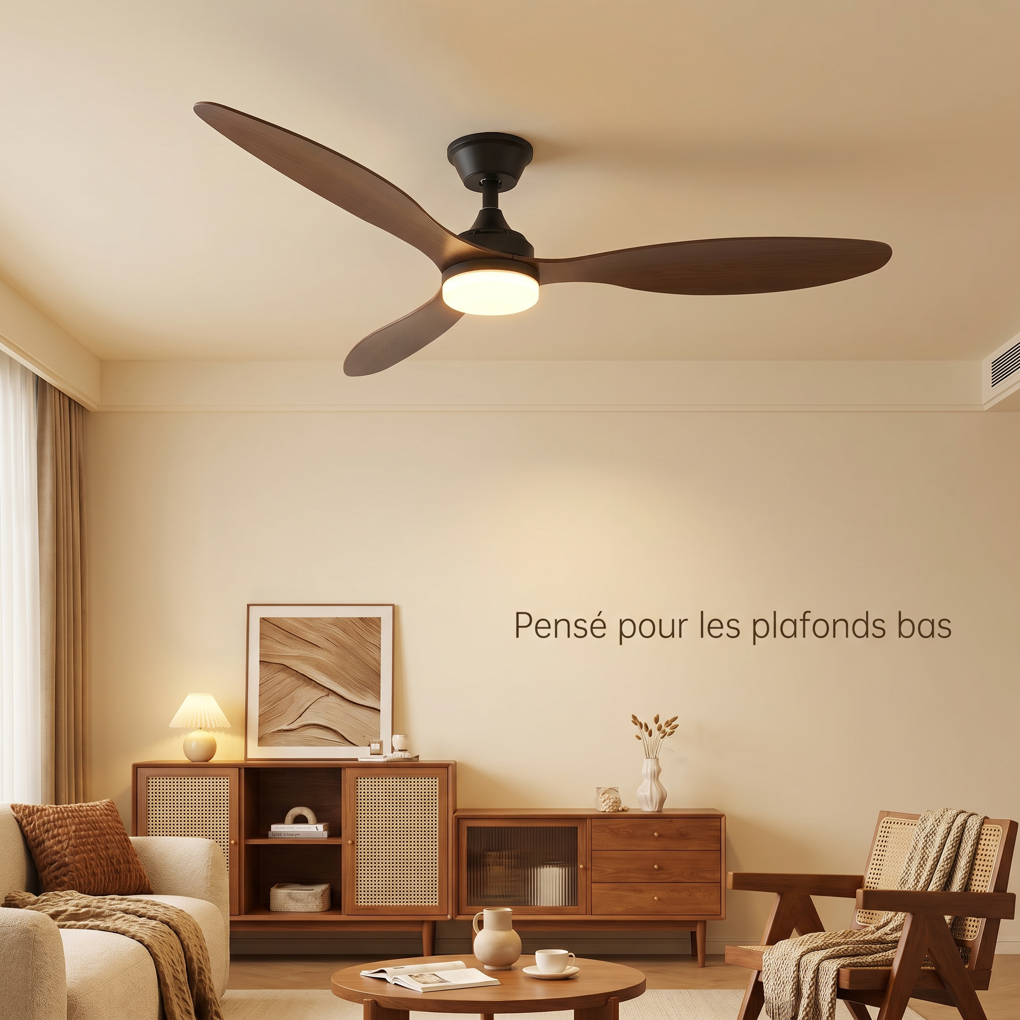 Ventilateur Opale pense pour les plafonds bas