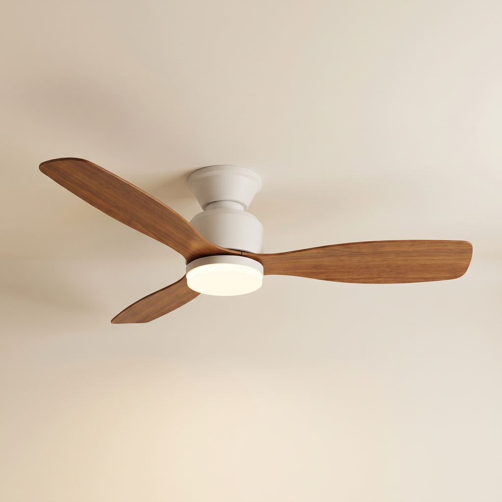 Ventilateur de plafond Opale blanc et bois, profil bas