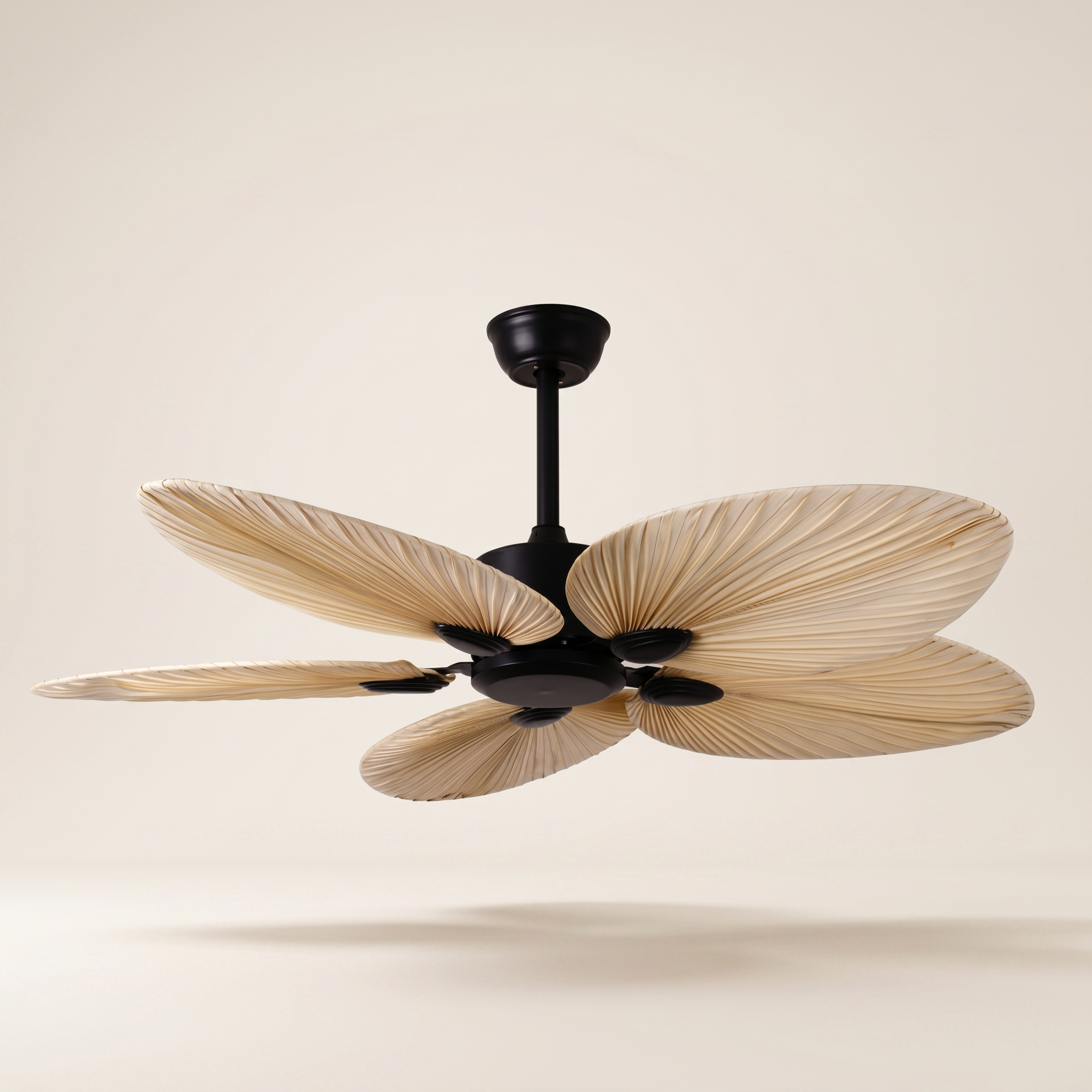 Ventilateur de plafond Palma noir, pales palmier naturel, 132 cm