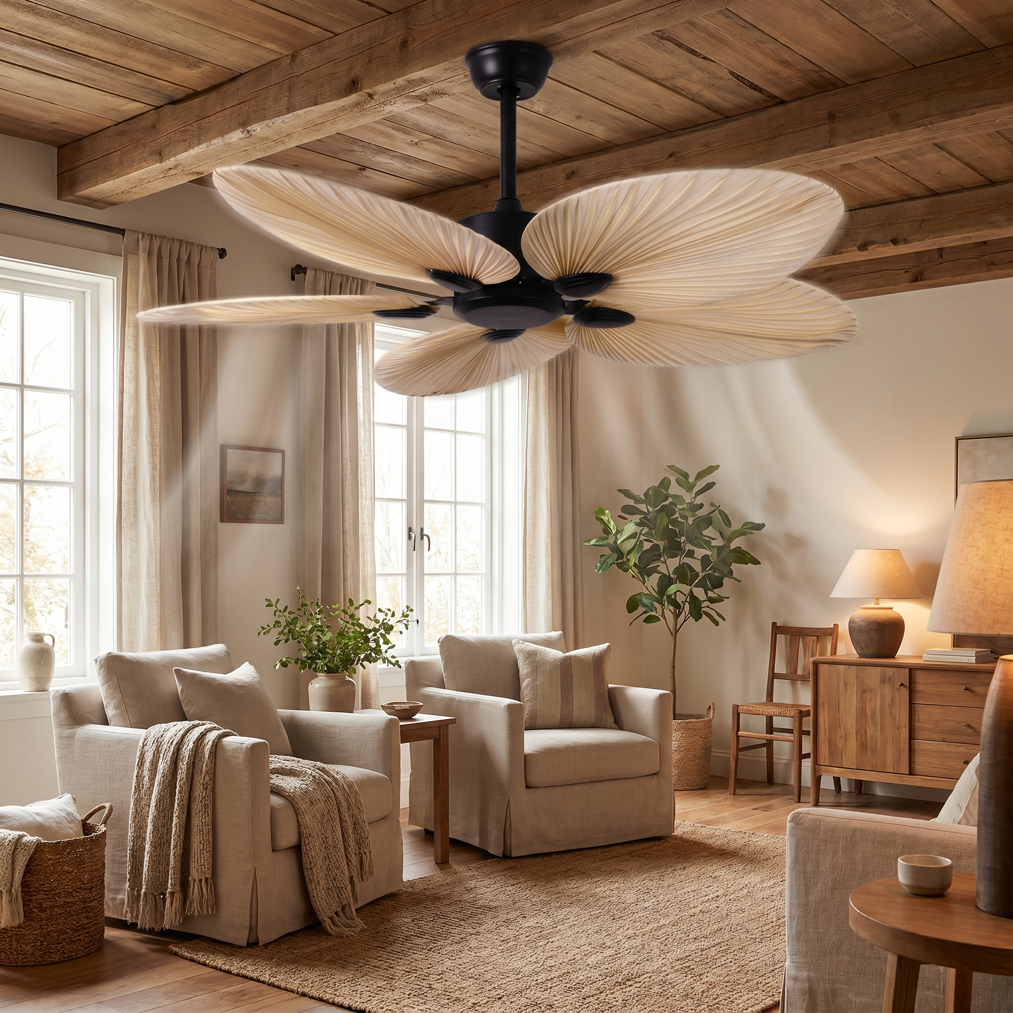 Ventilateur Palma en fonctionnement dans un salon chaleureux