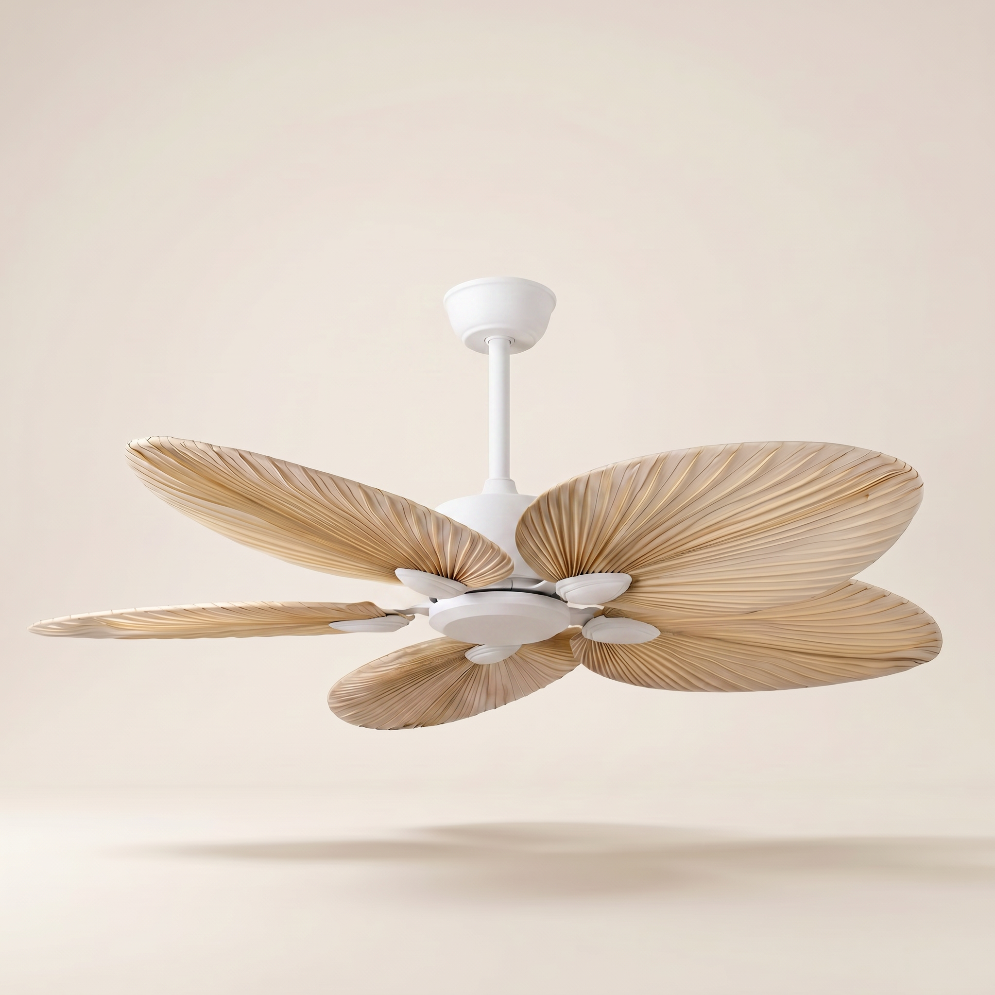 Ventilateur de plafond Palma blanc, pales palmier naturel, 132 cm