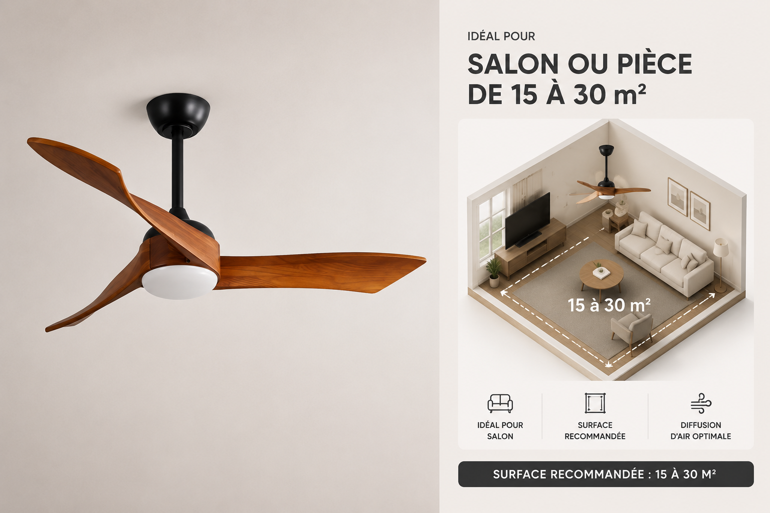Cygnéo | Ventilateur nordique LED télécommande 132 cm