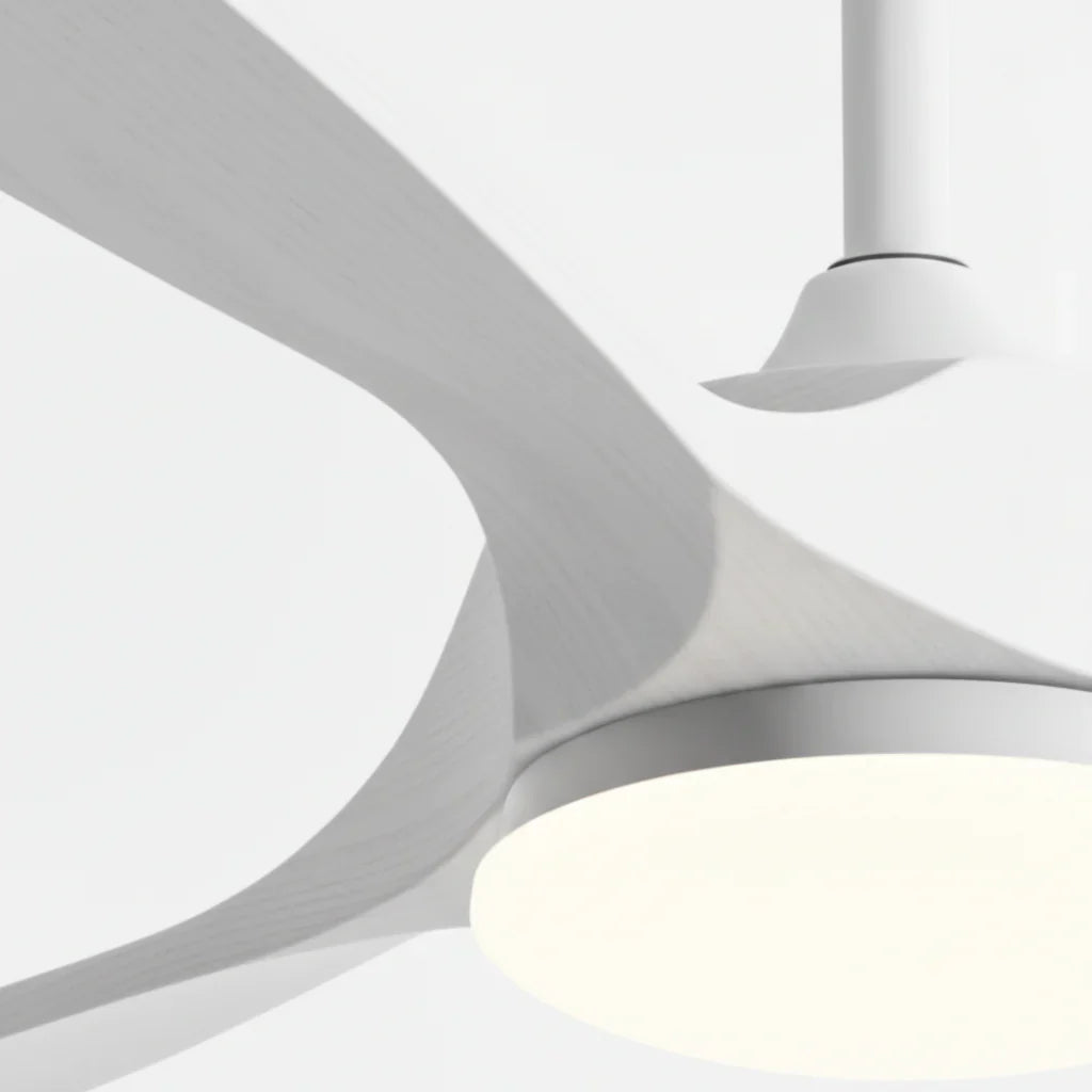 Brise | Ventilateur vintage blanc et bois blanc, LED