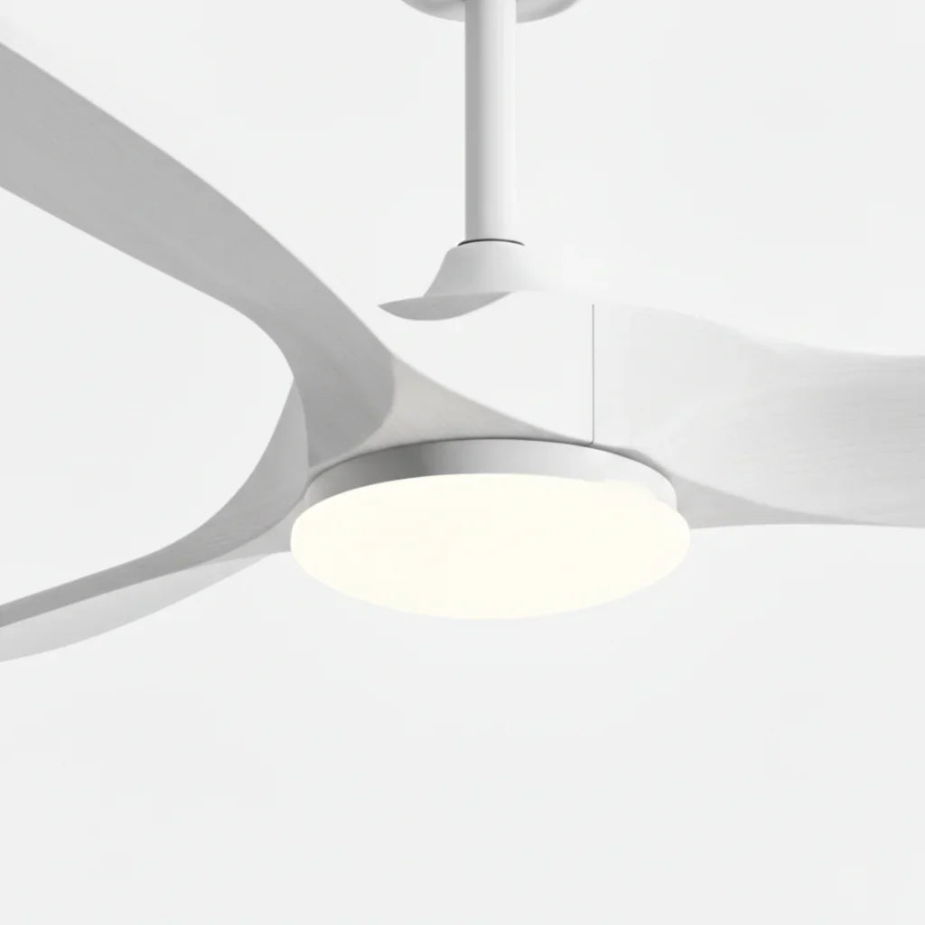 Brise | Ventilateur vintage blanc et bois blanc, LED