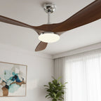 Khamsin | Ventilateur vintage argent et bois foncé, LED
