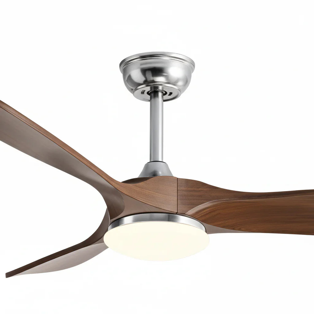 Khamsin | Ventilateur vintage argent et bois foncé, LED
