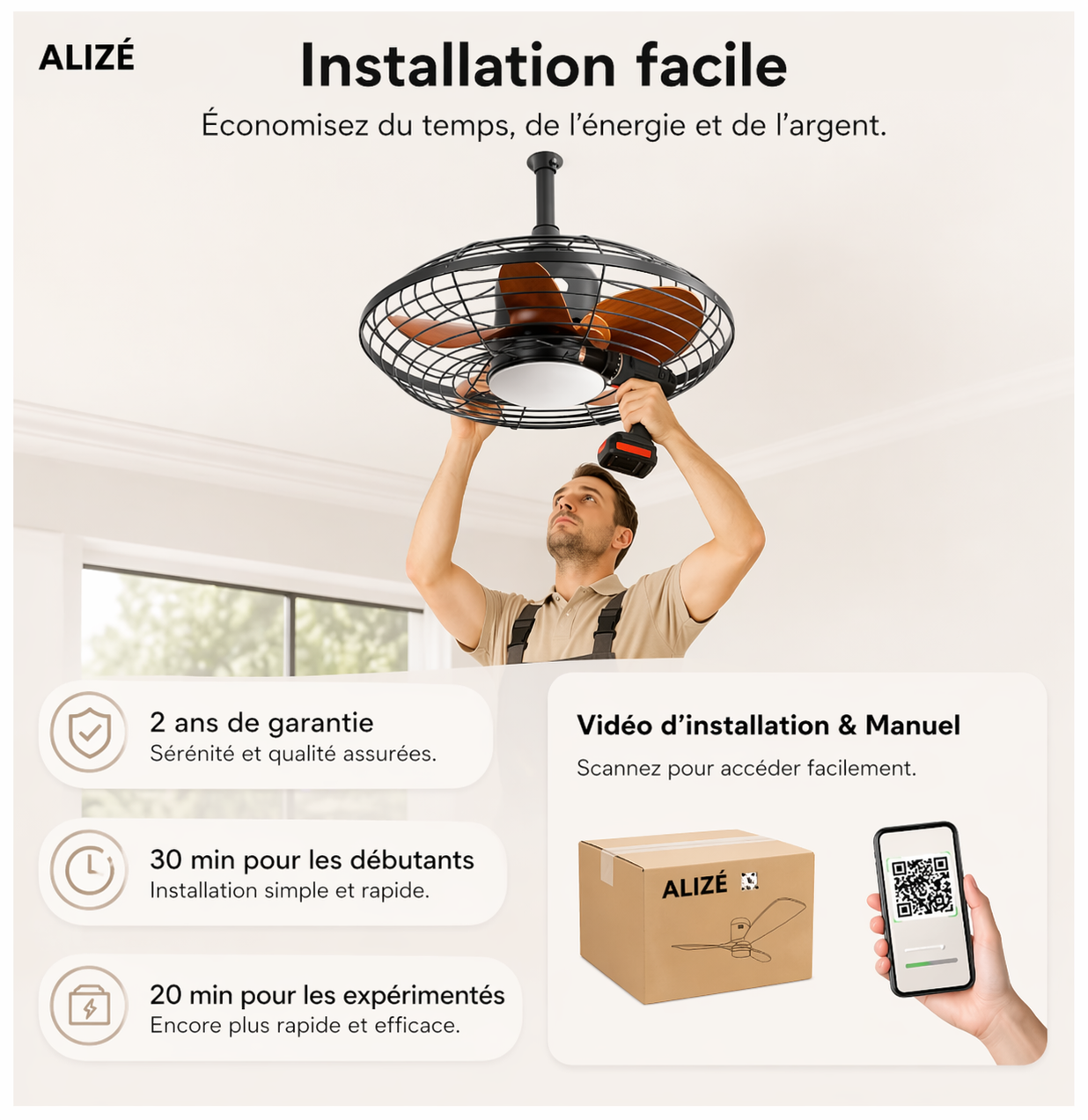 Vector | Ventilateur moderne LED télécommande 51 cm
